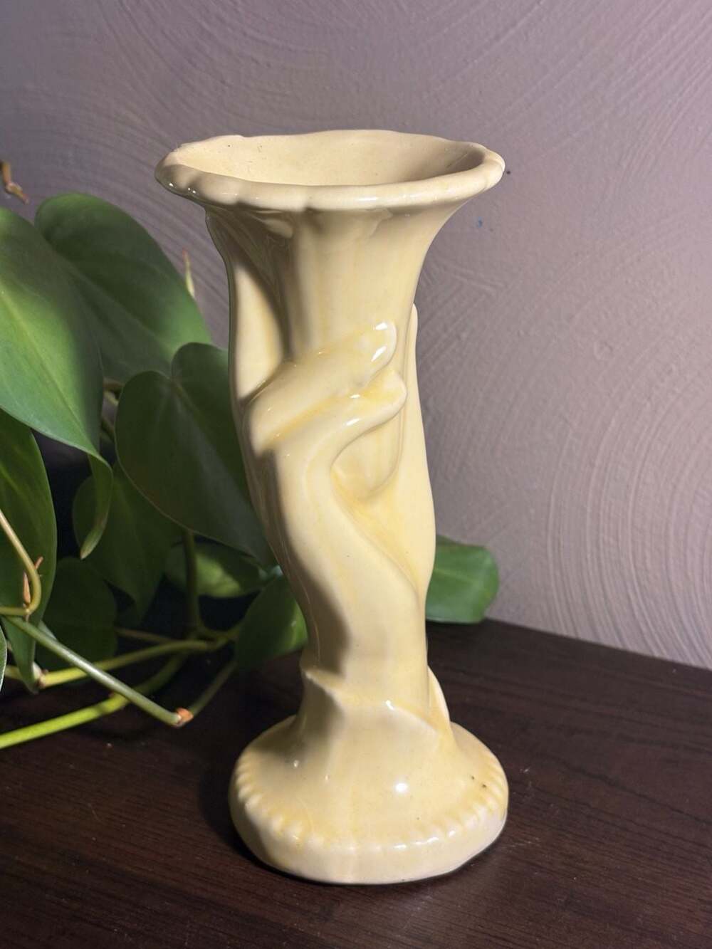 Vintage Shawnee Pottery Buttercream Yellow Hand-Shaped Bud Vase